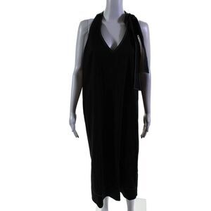 Gotha Womens Sleeveless V Neck Midi Shift Dress Black Cotton Size Small